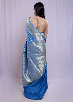 Blue Banarasi Silk Saree With Blouse Piece - Indian Silk House Agencies