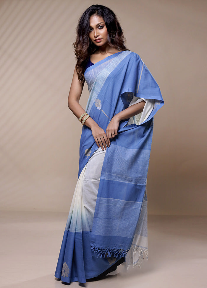 Grey Pure Khadi Cotton Saree Without Blouse Piece - Indian Silk House Agencies