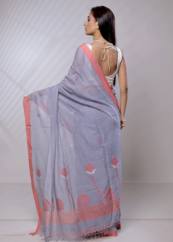 Grey Khaddi Banarasi Silk Saree With Blouse Piece