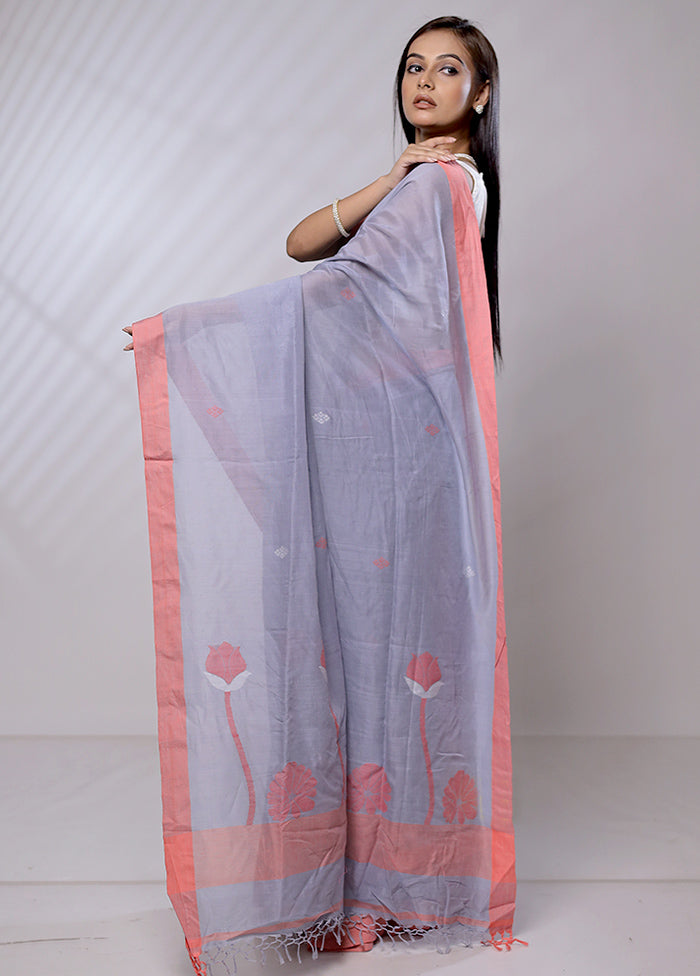 Grey Khaddi Banarasi Silk Saree With Blouse Piece