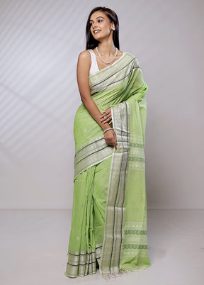 Green Khaddi Banarasi Silk Saree With Blouse Piece