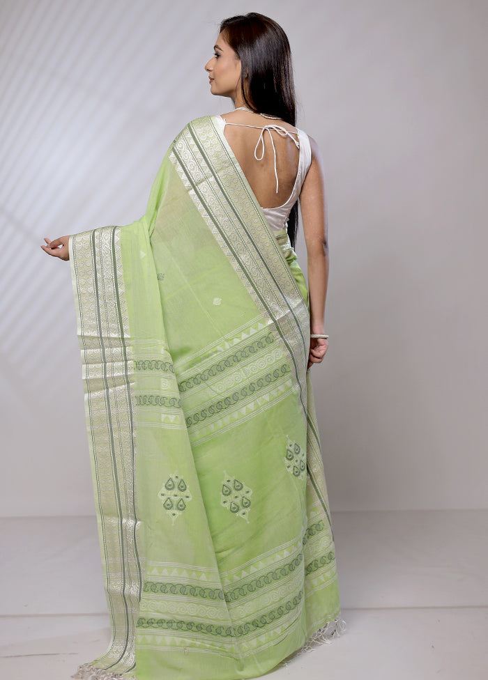 Green Khaddi Banarasi Silk Saree With Blouse Piece