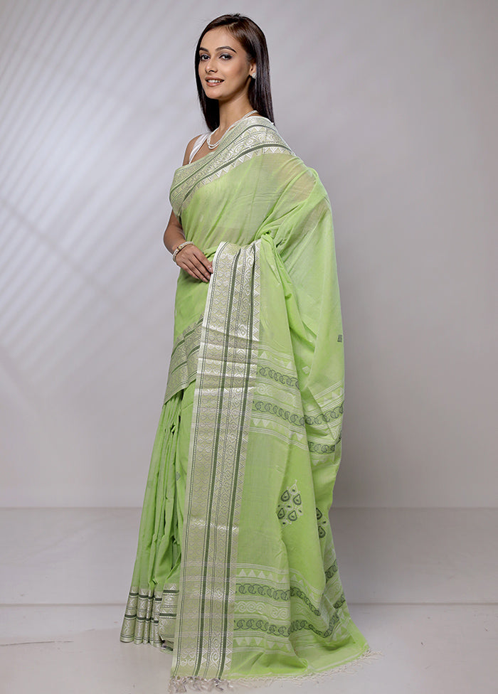 Green Khaddi Banarasi Silk Saree With Blouse Piece