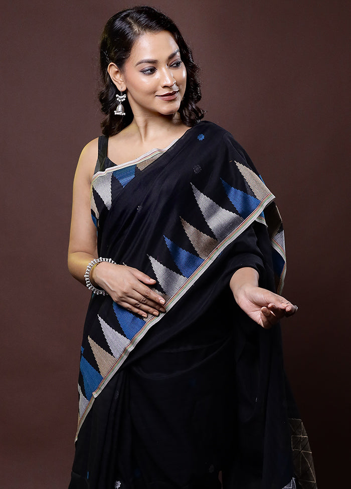 Black Cotton Saree With Blouse Piece