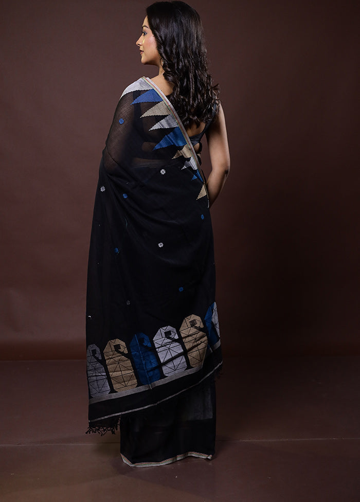 Black Cotton Saree With Blouse Piece