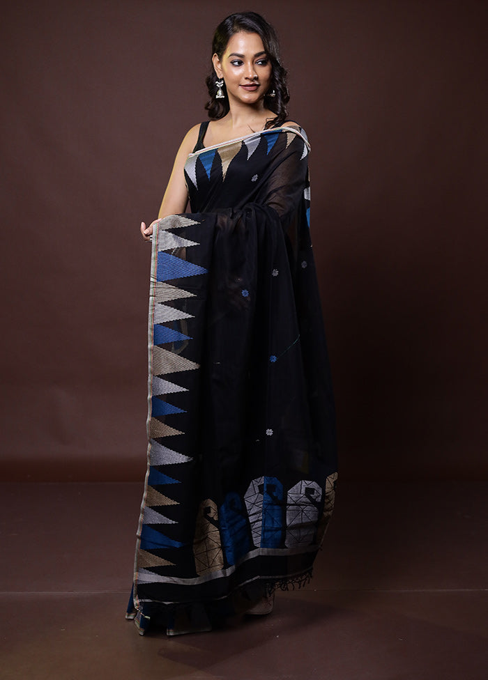 Black Cotton Saree With Blouse Piece