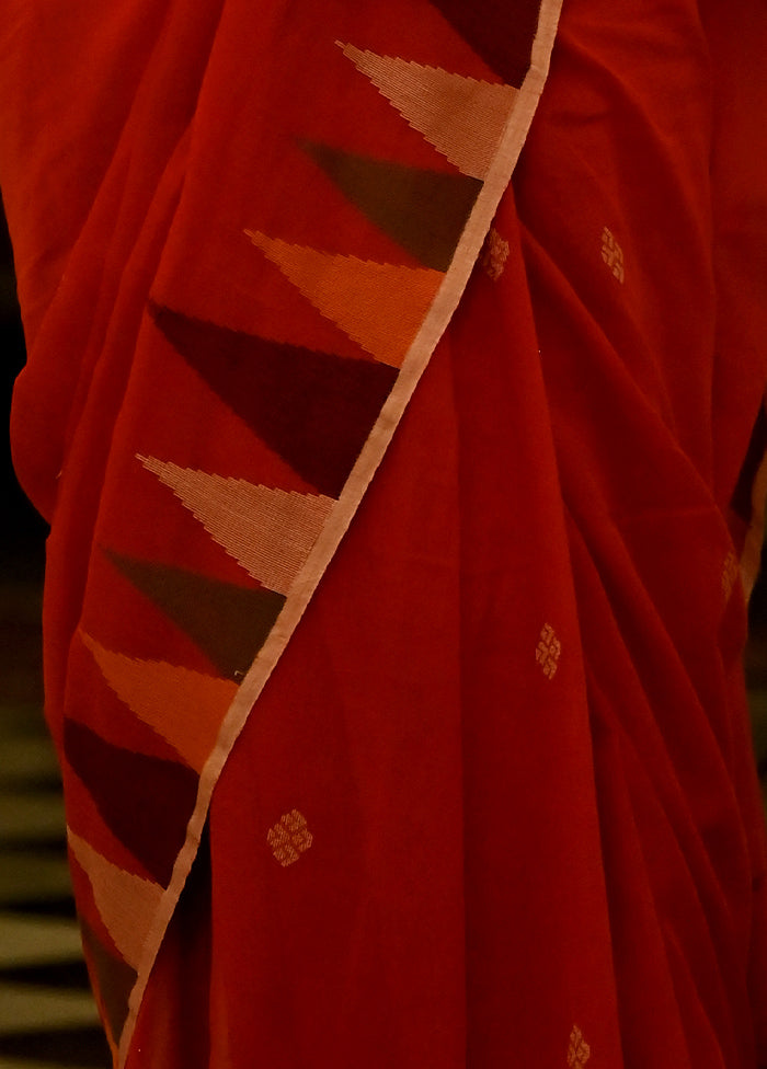 Red Khadi Cotton Saree With Blouse Piece - Indian Silk House Agencies