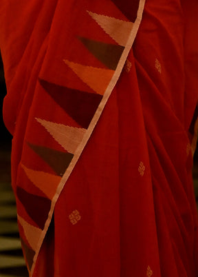 Red Khadi Cotton Saree With Blouse Piece - Indian Silk House Agencies