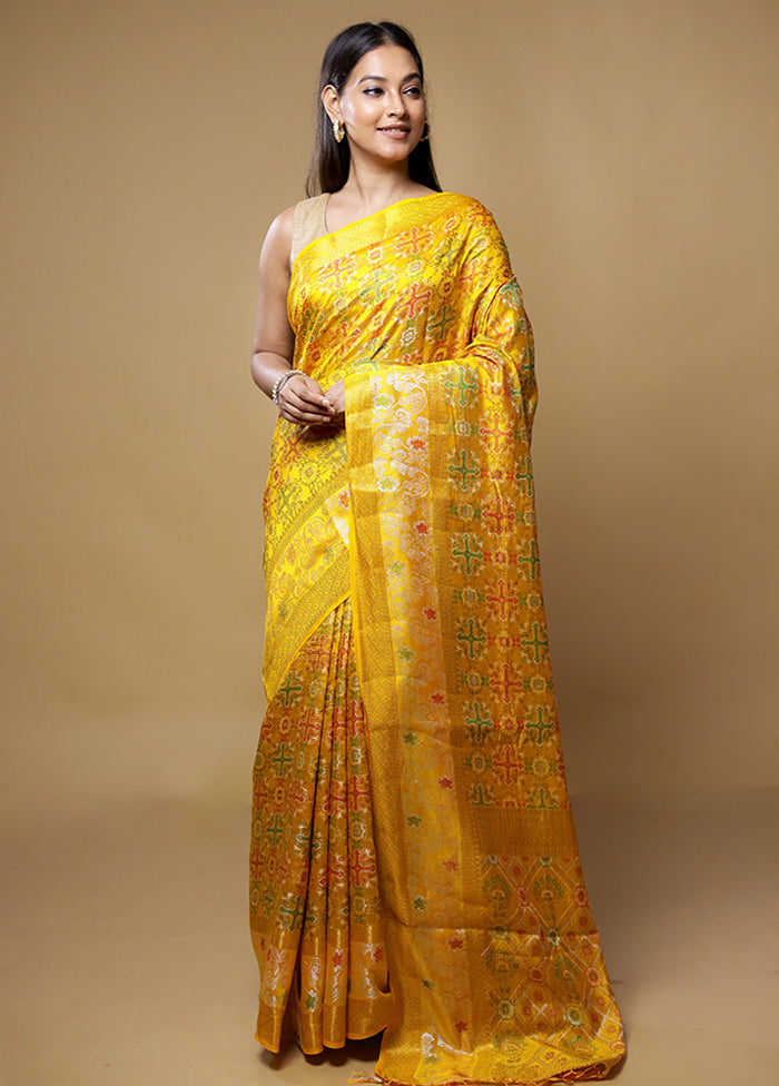 Yellow Dupion Silk Saree With Blouse Piece