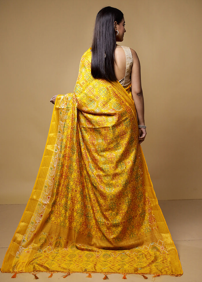 Yellow Dupion Silk Saree With Blouse Piece