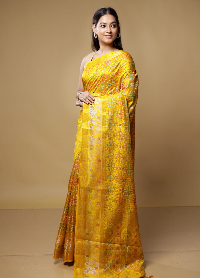 Yellow Dupion Silk Saree With Blouse Piece