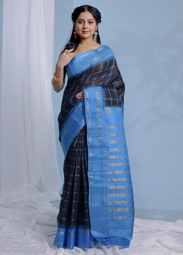 Black Gadwal Pure Silk Saree Without Blouse Piece - Indian Silk House Agencies