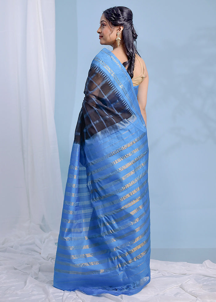 Black Gadwal Pure Silk Saree Without Blouse Piece - Indian Silk House Agencies