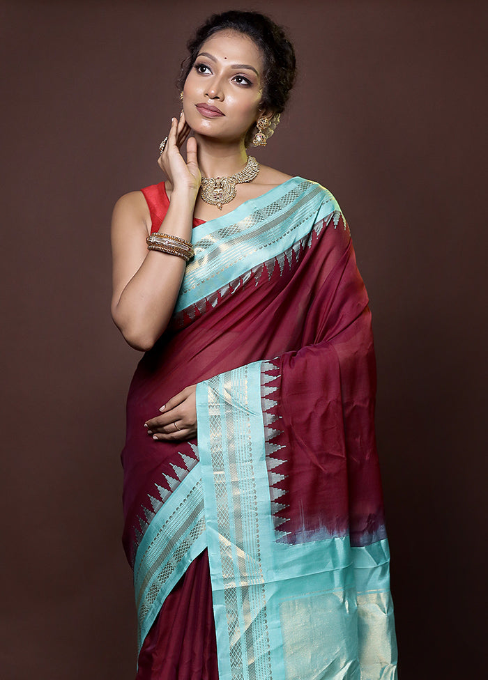 Maroon Gadwal Pure Silk Saree Without Blouse Piece