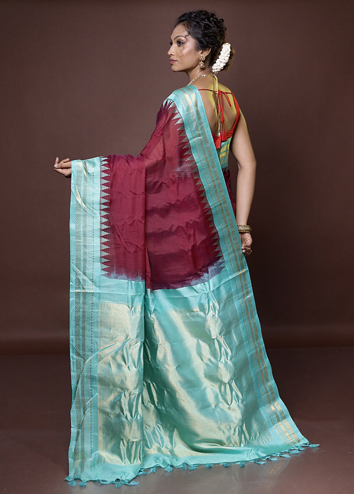 Maroon Gadwal Pure Silk Saree Without Blouse Piece