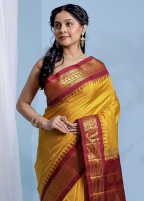 Yellow Gadwal Pure Silk Saree Without Blouse Piece - Indian Silk House Agencies