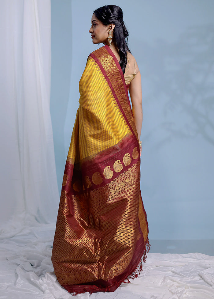 Yellow Gadwal Pure Silk Saree Without Blouse Piece - Indian Silk House Agencies