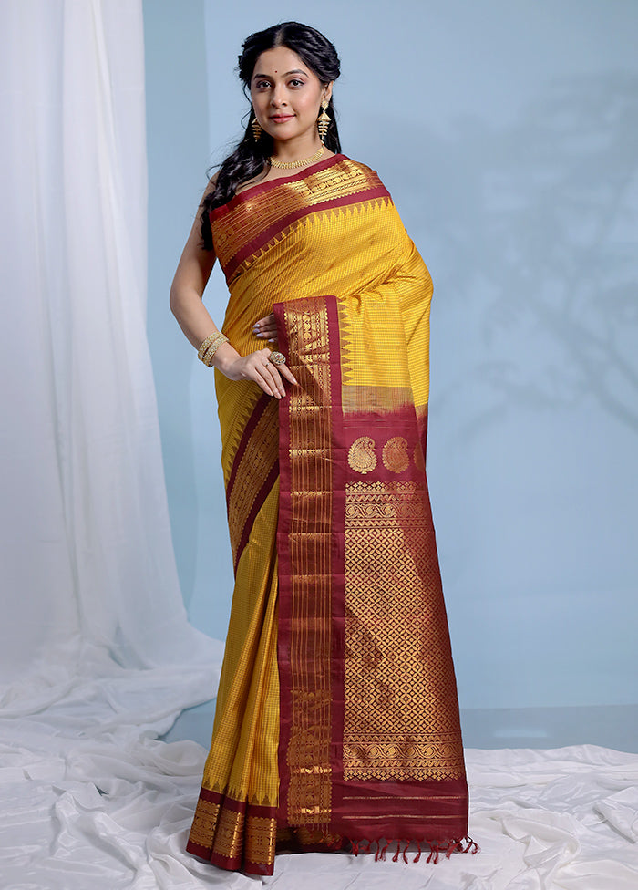 Yellow Gadwal Pure Silk Saree Without Blouse Piece - Indian Silk House Agencies