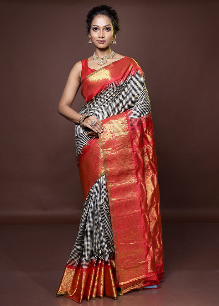 Red Gadwal Pure Silk Saree Without Blouse Piece - Indian Silk House Agencies