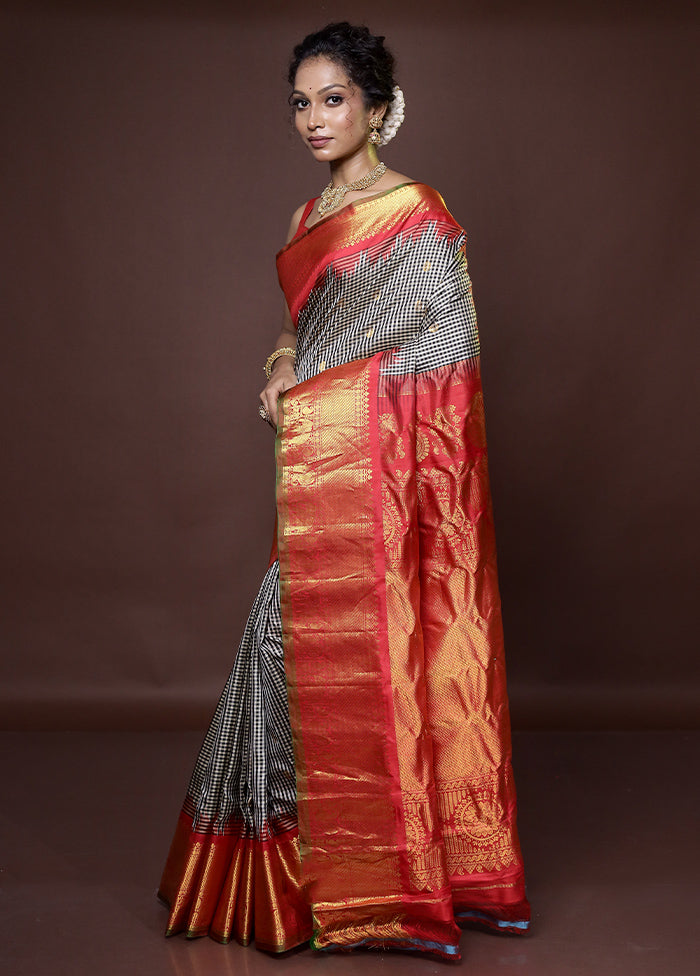 Red Gadwal Pure Silk Saree Without Blouse Piece - Indian Silk House Agencies