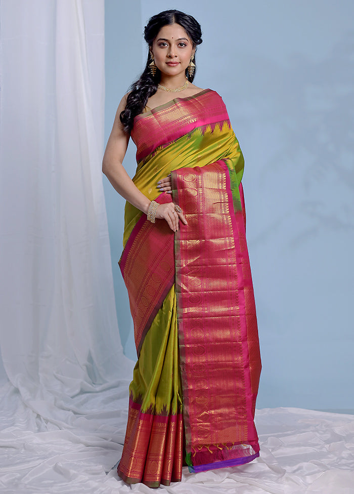 Green Gadwal Pure Silk Saree Without Blouse Piece - Indian Silk House Agencies