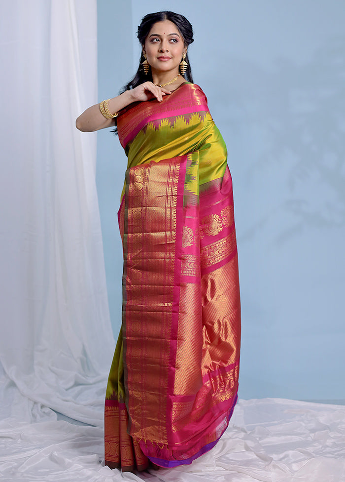 Green Gadwal Pure Silk Saree Without Blouse Piece - Indian Silk House Agencies