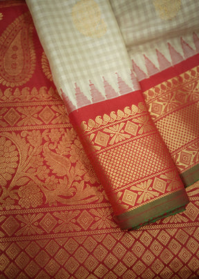 Cream Gadwal Pure Silk Saree Without Blouse Piece - Indian Silk House Agencies