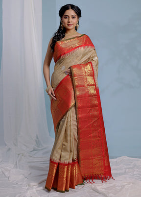 Cream Gadwal Pure Silk Saree Without Blouse Piece - Indian Silk House Agencies