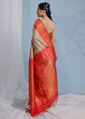 Cream Gadwal Pure Silk Saree Without Blouse Piece - Indian Silk House Agencies