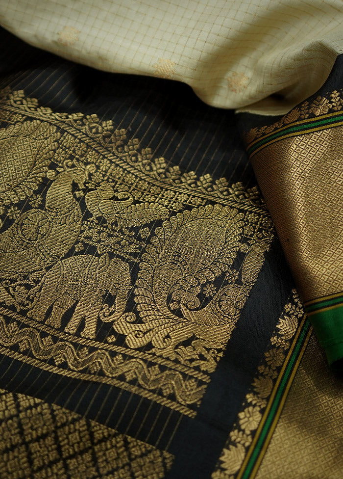 Cream Gadwal Pure Silk Saree Without Blouse Piece - Indian Silk House Agencies