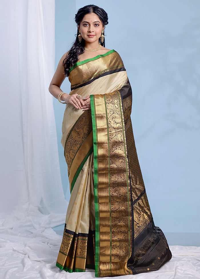 Cream Gadwal Pure Silk Saree Without Blouse Piece - Indian Silk House Agencies