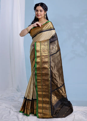 Cream Gadwal Pure Silk Saree Without Blouse Piece - Indian Silk House Agencies