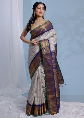 Cream Gadwal Pure Silk Saree Without Blouse Piece - Indian Silk House Agencies