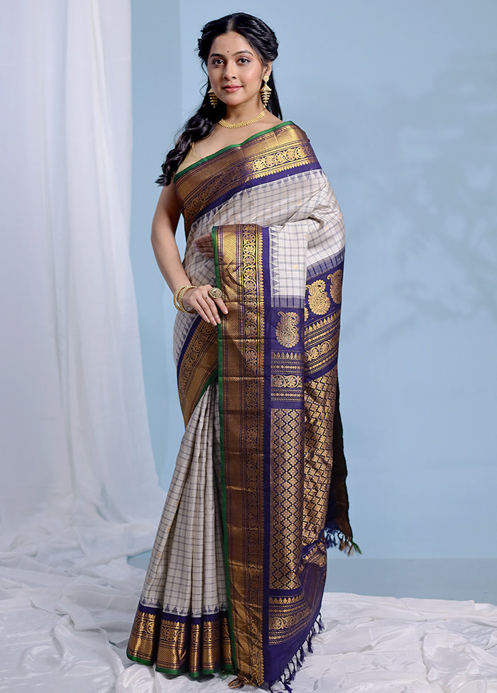 Cream Gadwal Pure Silk Saree Without Blouse Piece - Indian Silk House Agencies