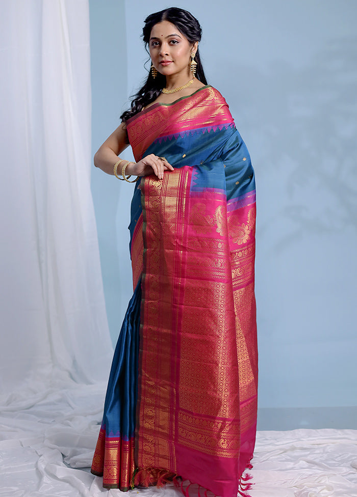 Green Gadwal Pure Silk Saree Without Blouse Piece - Indian Silk House Agencies