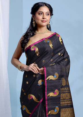 Black Gadwal Pure Silk Saree Without Blouse Piece - Indian Silk House Agencies