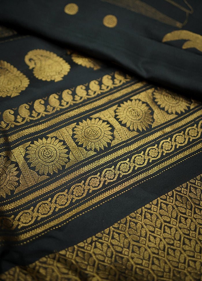 Black Gadwal Pure Silk Saree Without Blouse Piece - Indian Silk House Agencies