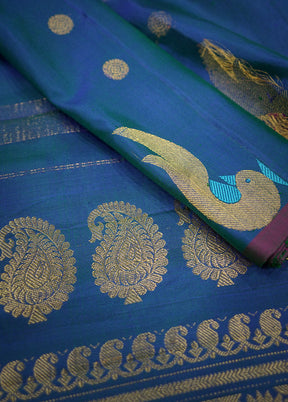 Blue Gadwal Pure Silk Saree Without Blouse Piece - Indian Silk House Agencies