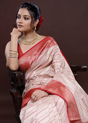 Cream Tissue Silk Saree Without Blouse Piece - Indian Silk House Agencies