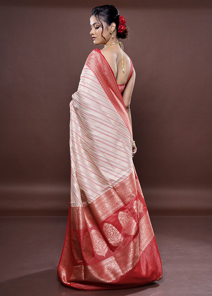 Cream Tissue Silk Saree Without Blouse Piece - Indian Silk House Agencies