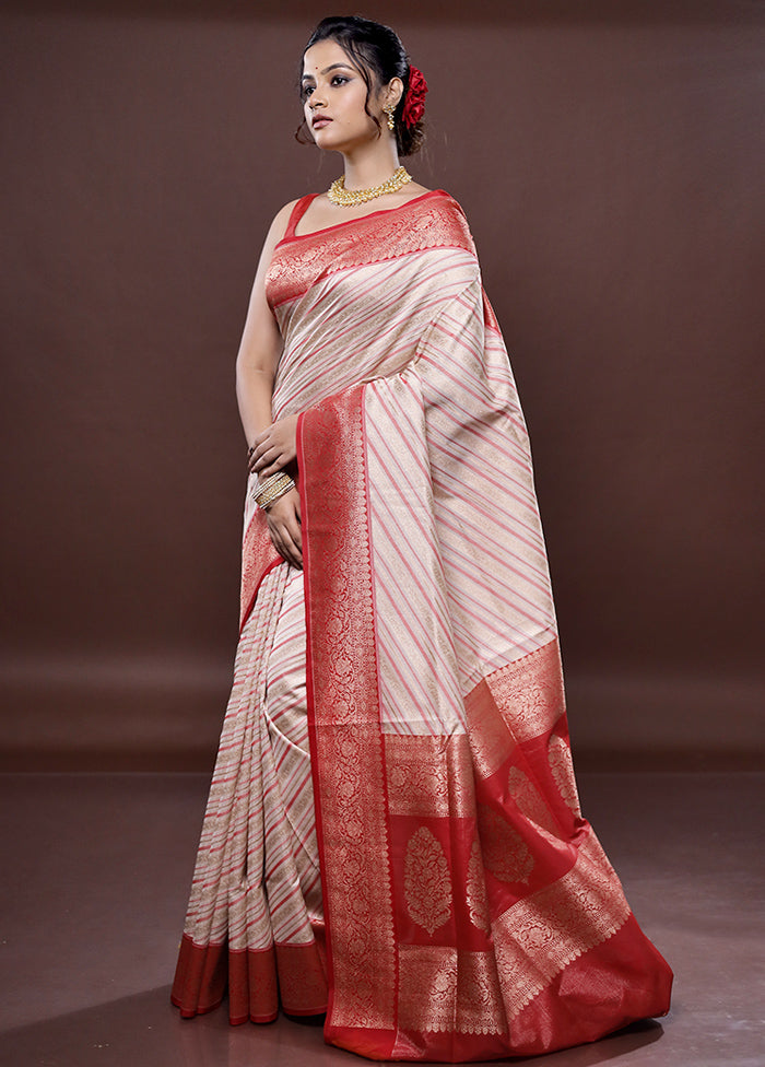 Cream Tissue Silk Saree Without Blouse Piece - Indian Silk House Agencies