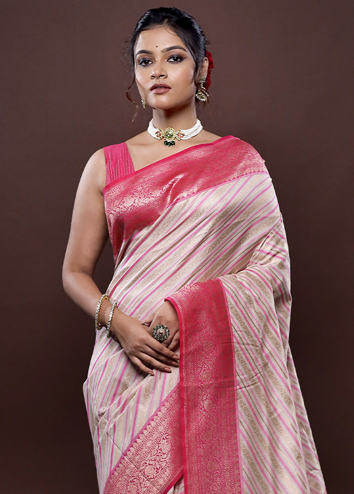 Cream Tissue Silk Saree Without Blouse Piece - Indian Silk House Agencies