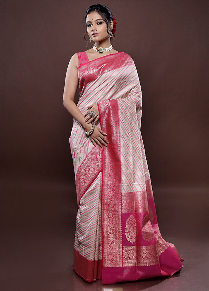 Cream Tissue Silk Saree Without Blouse Piece - Indian Silk House Agencies