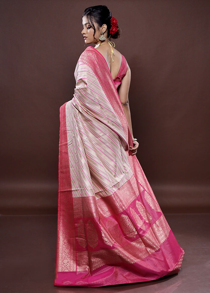 Cream Tissue Silk Saree Without Blouse Piece - Indian Silk House Agencies