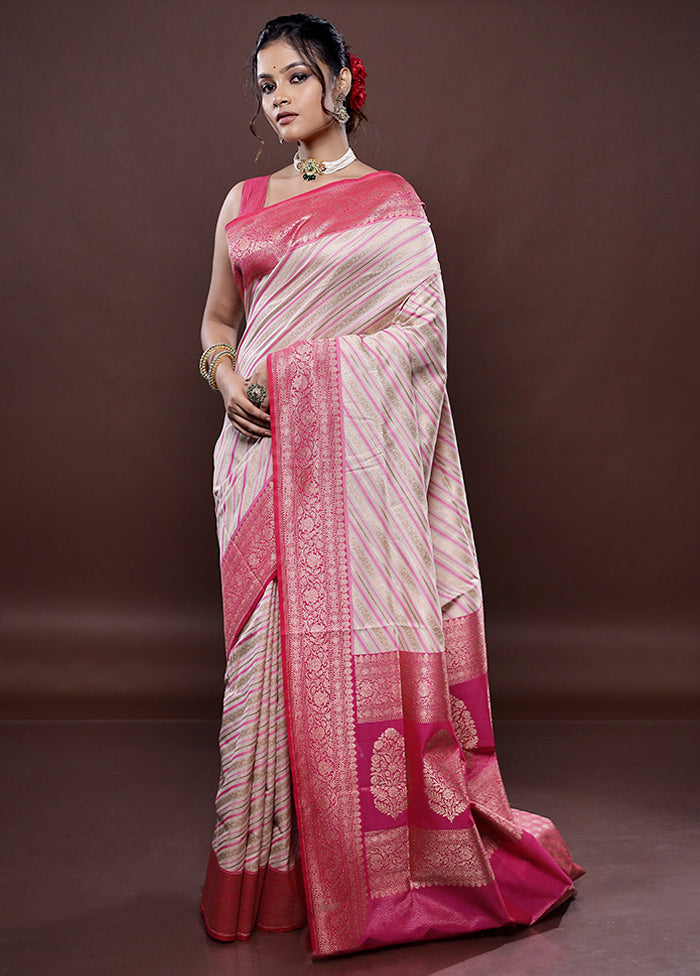 Cream Tissue Silk Saree Without Blouse Piece - Indian Silk House Agencies