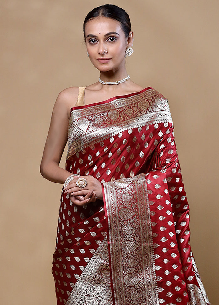 Maroon Banarasi Silk Saree With Blouse Piece