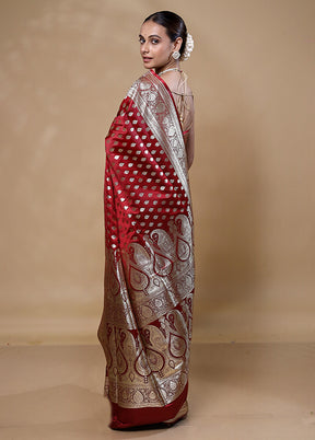 Maroon Banarasi Silk Saree With Blouse Piece