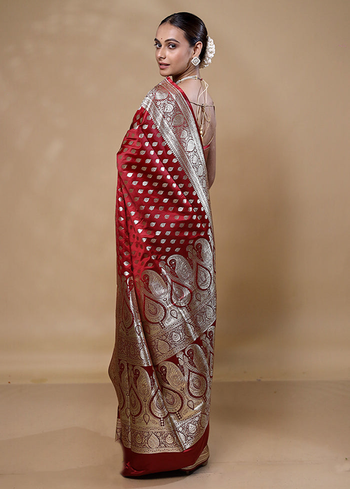 Maroon Banarasi Silk Saree With Blouse Piece