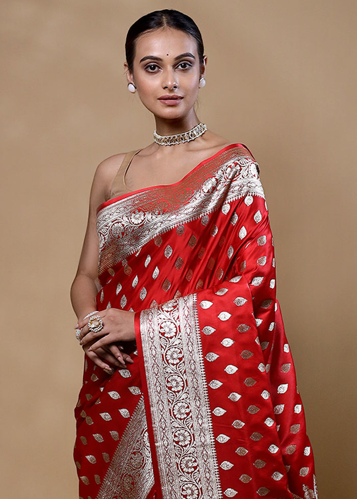 Red Banarasi Silk Saree With Blouse Piece