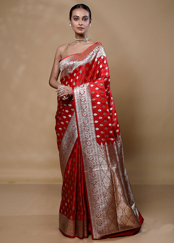 Red Banarasi Silk Saree With Blouse Piece